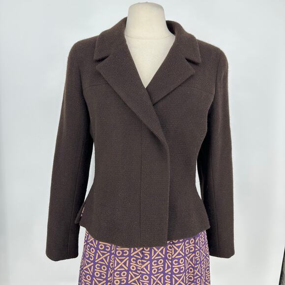 Vintage Y2K Runway CHANEL  FR 44 Blazer Skirt Set Chocolate Brown Cashmere Silk - Picture 9 of 16
